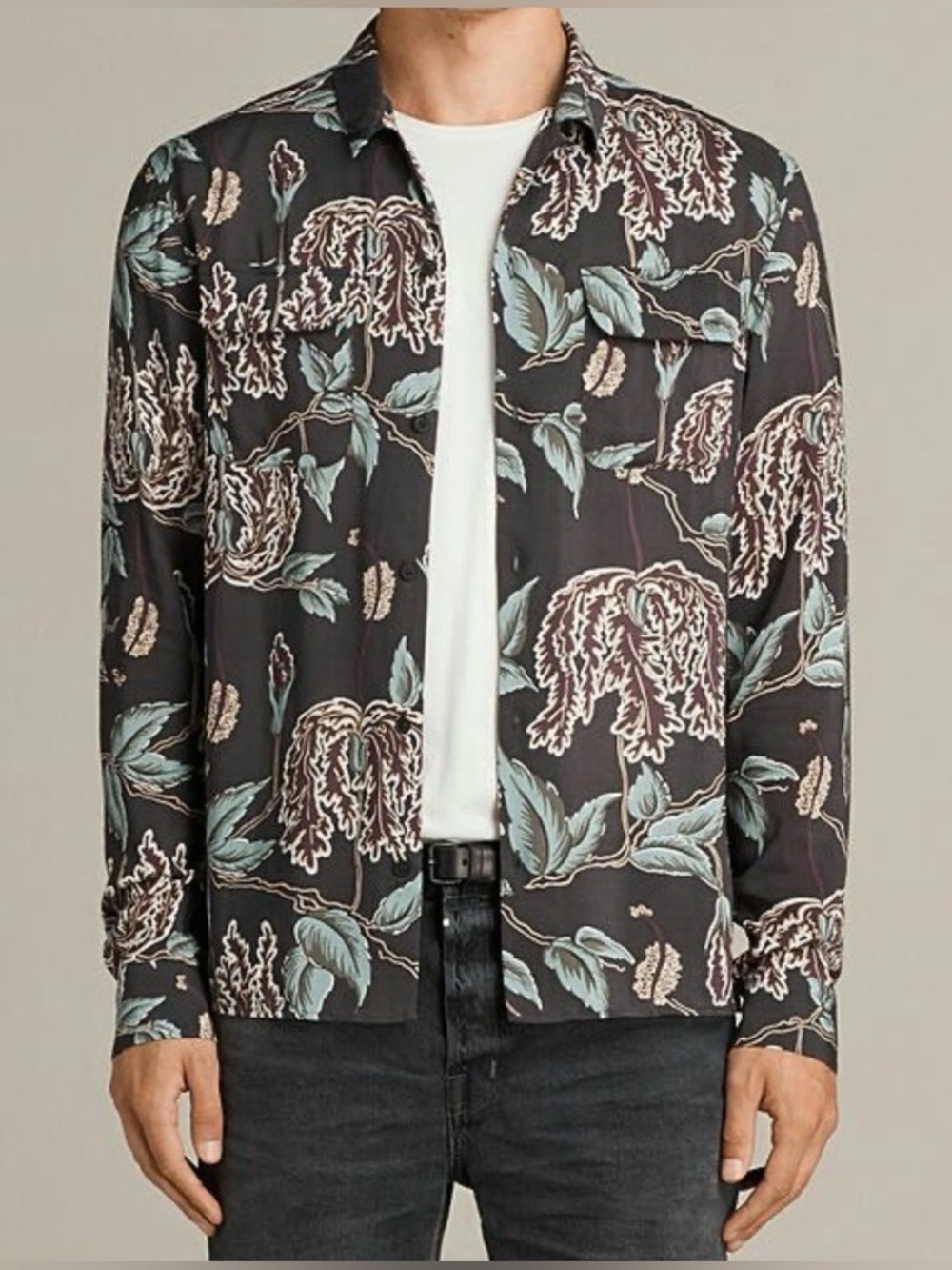 ALL SAINTS M Peoria Long Sleeve Shirt BUTTON DOWN COLLARED FLORAL 100%VISCOSE